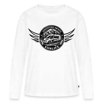Vanlife - L’aventure vous attend - T-shirt manches longues Premium bio Femme - blanc - Devant - Julia (174cm)