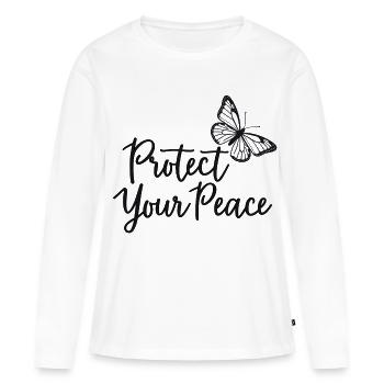 Protect Your Peace Schmetterling Innere Ruhe - Frauen Premium Bio Langarmshirt - Weiß - Vorne - Julia (174cm)