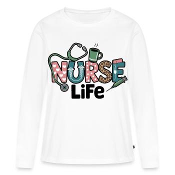 Cadeau pour Nurse Life : Cadeau - T-shirt manches longues Premium bio Femme - blanc - Devant - Julia (174cm)