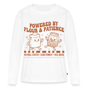 Boulanger au pain au levain alimenté par la farine - T-shirt manches longues Premium bio Femme - blanc - Devant - Julia (174cm)