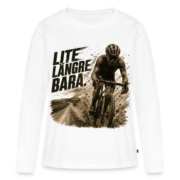 Vélo de Route et Gravel : Un peu plus loin - T-shirt manches longues Premium bio Femme - blanc - Devant - Julia (174cm)