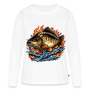 Carpe miroir - T-shirt manches longues Premium bio Femme - blanc - Devant - Julia (174cm)