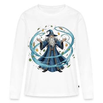Magicien de la bière - Magie du houblon et de la levure - T-shirt manches longues Premium bio Femme - blanc - Devant - Julia (174cm)