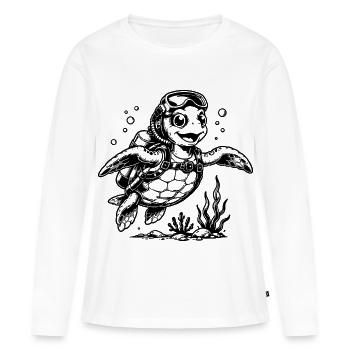 Plongeur tortue avec bouteille d’oxygène - T-shirt manches longues Premium bio Femme - blanc - Devant - Julia (174cm)