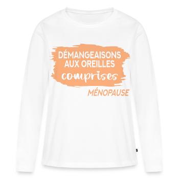 Démangeaisons Auriculaires Ménopause - T-shirt manches longues Premium bio Femme - blanc - Devant - Julia (174cm)