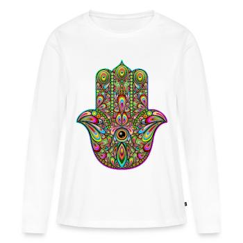 Hamsa Hand Psychedelische Kunst - Frauen Premium Bio Langarmshirt - Weiß - Vorne - Julia (174cm)