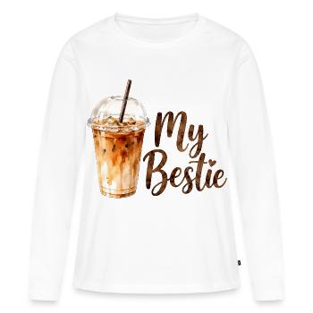 Meilleure Shirt Barista Café Glacé d’été - T-shirt manches longues Premium bio Femme - blanc - Devant - Julia (174cm)