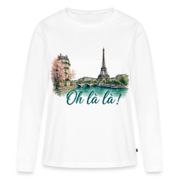 Paris Oh Là Là Aquarelle Tour Eiffel T-Shirt - T-shirt manches longues Premium bio Femme - blanc - Devant - Julia (174cm)