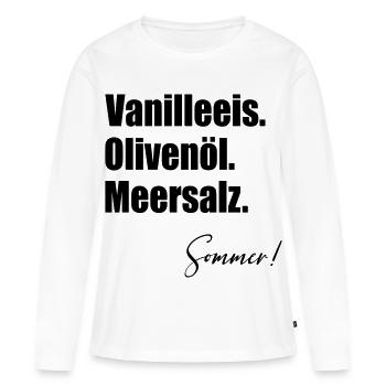 Glace à la vanille Huile d’olive d’été - T-shirt manches longues Premium bio Femme - blanc - Devant - Julia (174cm)