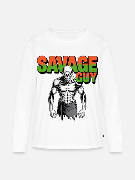 Savage Guy - Frauen Premium Bio Langarmshirt - Weiß