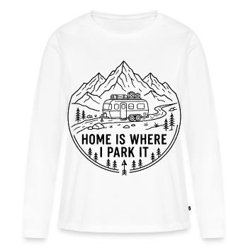 Chez moi, c’est là où je le stationne, Vanlife Camping Design - T-shirt manches longues Premium bio Femme - blanc - Devant - Julia (174cm)