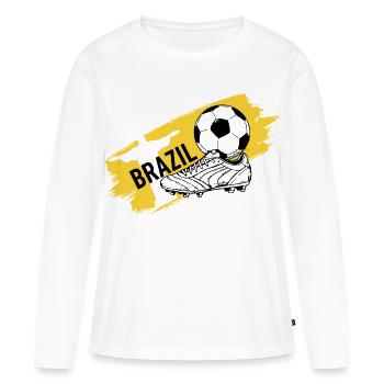 Brésil Football Maillot Supporter Brasil Soccer - T-shirt manches longues Premium bio Femme - blanc - Devant - Julia (174cm)