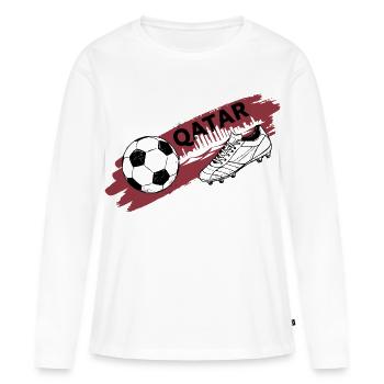 Qatar Football Maillot Supporter Doha Soccer Foot - T-shirt manches longues Premium bio Femme - blanc - Devant - Julia (174cm)
