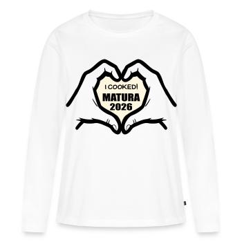 Fin d’études secondaires en cuisine en 2026 - T-shirt manches longues Premium bio Femme - blanc - Devant - Julia (174cm)