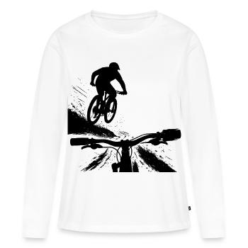 Point de vue du saut en descente en VTT - Conception de VTT - T-shirt manches longues Premium bio Femme - blanc - Devant - Julia (174cm)