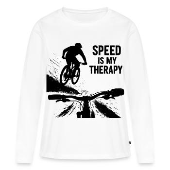 La vitesse est ma thérapie - Point de vue du saut en descente en VTT - T-shirt manches longues Premium bio Femme - blanc - Devant - Julia (174cm)