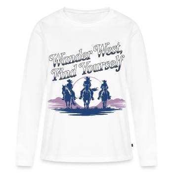 Wander West Find Yourself vintage Style  - Frauen Premium Bio Langarmshirt - Weiß - Vorne - Julia (174cm)