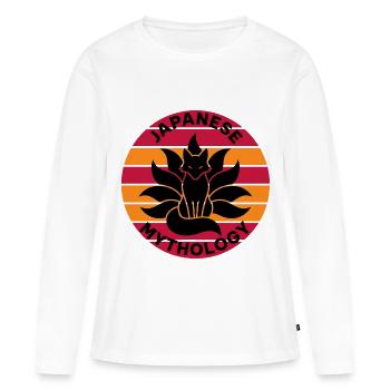 Kitsune Renard Japonais (Design Rétro) - T-shirt manches longues Premium bio Femme - blanc - Devant - Julia (174cm)