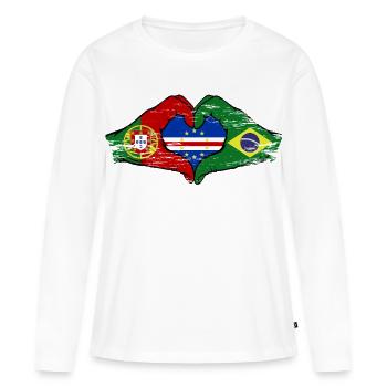 Mains du drapeau du Brésil au Cap-Vert Portugal - T-shirt manches longues Premium bio Femme - blanc - Devant - Julia (174cm)