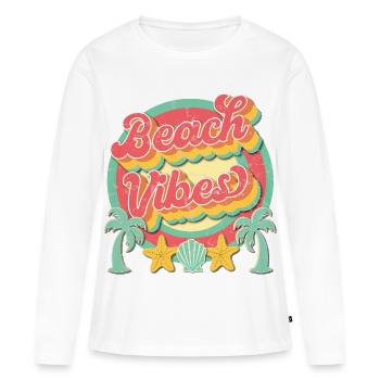 Strandvibes Retro Palm Sunset - Frauen Premium Bio Langarmshirt - Weiß - Vorne - Julia (174cm)