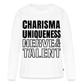 Charisma Uniques Nerve and Talent Text Quote SVG - T-shirt manches longues Premium bio Femme - blanc - Devant - Julia (174cm)