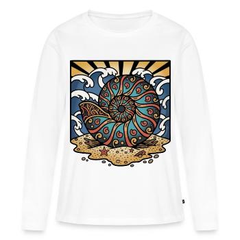 Ammonite Nautilus Beach Ocean Shell Retro - Frauen Premium Bio Langarmshirt - Weiß - Vorne - Julia (174cm)