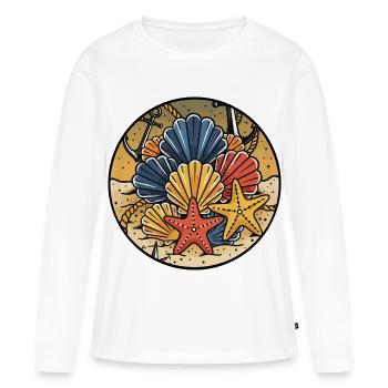 Coquillages Etoiles de Mer Plage Badge Marin - T-shirt manches longues Premium bio Femme - blanc - Devant - Julia (174cm)