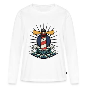 Phare Maritime Vagues Ocean Tatouage Retro - T-shirt manches longues Premium bio Femme - blanc - Devant - Julia (174cm)
