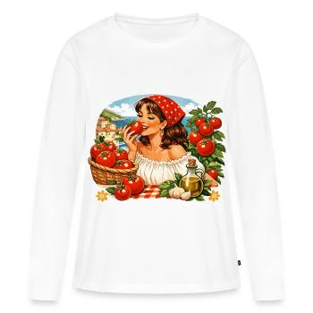 Tomato Girl Vintage - Retro Tomaten Grafikprint - Frauen Premium Bio Langarmshirt - Weiß - Vorne - Julia (174cm)