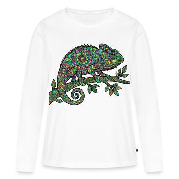 Mandala Chamäleon Bunt Psychedelisch - Frauen Premium Bio Langarmshirt - Weiß - Vorne - Julia (174cm)