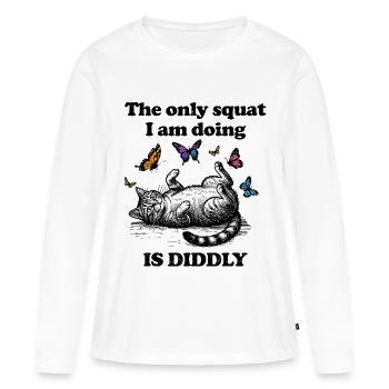 Faule Fitness Katze mit Schmetterlingen - Frauen Premium Bio Langarmshirt - Weiß - Vorne - Julia (174cm)