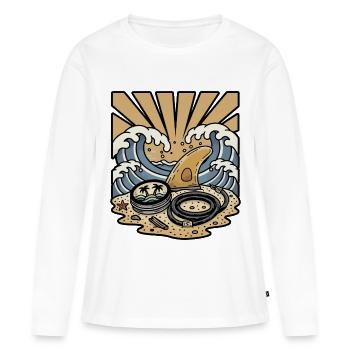 Aileron Surf Leash Wax Vagues Ocean Soleil Retro - T-shirt manches longues Premium bio Femme - blanc - Devant - Julia (174cm)