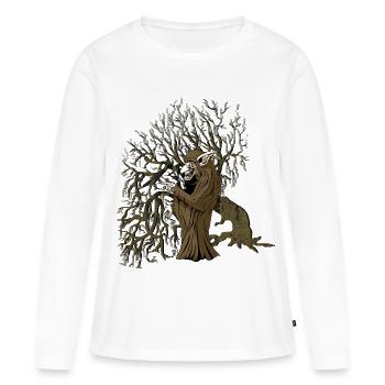 Faucheur enraciné dans l’arbre sombre - T-shirt manches longues Premium bio Femme - blanc - Devant - Julia (174cm)
