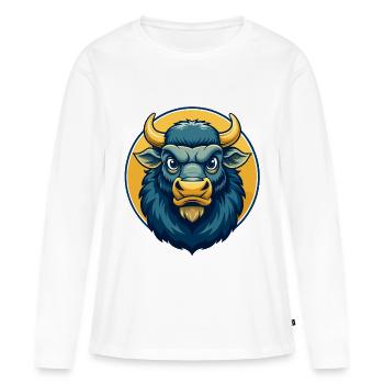 Bison Kawaii Maskottchen Cartoon-Charakter-Clipart-Logo - Frauen Premium Bio Langarmshirt - Weiß - Vorne - Julia (174cm)