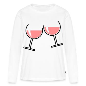 2 verres à vin rosé (vin rosé / vin / ouvert rond) - T-shirt manches longues Premium bio Femme - blanc - Devant - Julia (174cm)