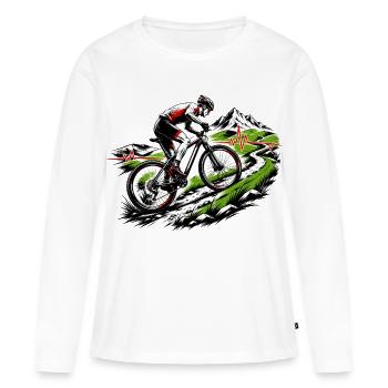 Pulsation en descente VTT Battement de cœur Cycler Adrénaline Vitesse - T-shirt manches longues Premium bio Femme - blanc - Devant - Julia (174cm)