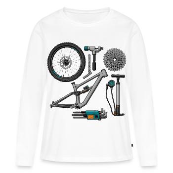 Cadre VTT Outil Mécanicien Pièces de vélo Vélo - T-shirt manches longues Premium bio Femme - blanc - Devant - Julia (174cm)