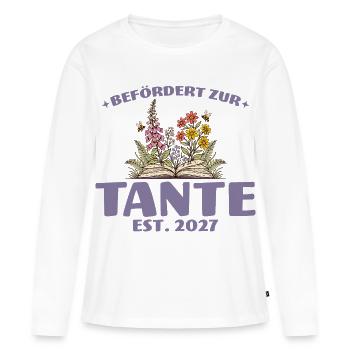 Promue Tante Cadeau de grossesse 2027 - T-shirt manches longues Premium bio Femme - blanc - Devant - Julia (174cm)