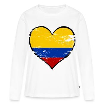 Drapeau du cœur de la Colombie utilisé - T-shirt manches longues Premium bio Femme - blanc - Devant - Julia (174cm)