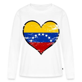 Drapeau du cœur du Venezuela utilisé - T-shirt manches longues Premium bio Femme - blanc - Devant - Julia (174cm)