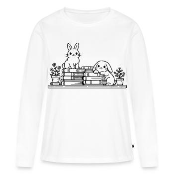 Lapins Bibliophiles Kawaii  - T-shirt manches longues Premium bio Femme - blanc - Devant - Julia (174cm)