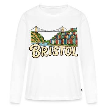 Autocollant rétro pour pont suspendu Bristol Clifton - T-shirt manches longues Premium bio Femme - blanc - Devant - Julia (174cm)