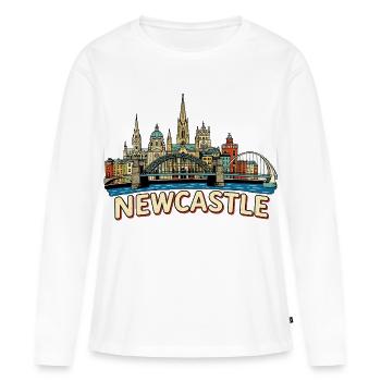 Illustration rétro de la skyline du pont Tyne de Newcastle - T-shirt manches longues Premium bio Femme - blanc - Devant - Julia (174cm)