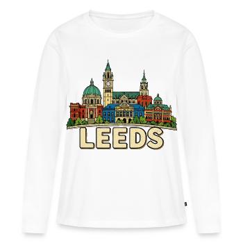 Bâtiments emblématiques de la ville de Leeds dessinés à la main en rétro - T-shirt manches longues Premium bio Femme - blanc - Devant - Julia (174cm)