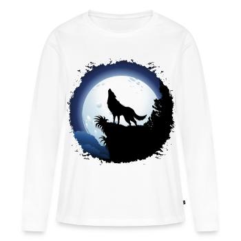 Loup hurlant à la pleine lune bleue - T-shirt manches longues Premium bio Femme - blanc - Devant - Julia (174cm)