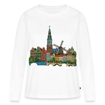 Croquis rétro du moulin à vent du canal des Pays-Bas - T-shirt manches longues Premium bio Femme - blanc - Devant - Julia (174cm)