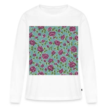 Rosa Rosen auf türkisfarbenem Hintergrund - Frauen Premium Bio Langarmshirt - Weiß - Vorne - Julia (174cm)