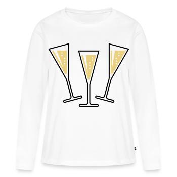 3 Sektgläser (Sekt / Trichter / Zu / 2C) - T-shirt manches longues Premium bio Femme - blanc - Devant - Julia (174cm)