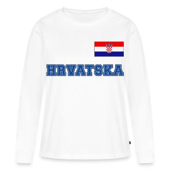 Kroatien Trikot Look – HRVATSKA mit Fahne Flagge - Frauen Premium Bio Langarmshirt - Weiß - Vorne - Julia (174cm)