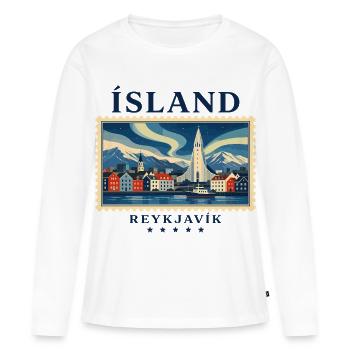 Island Reykjavík Vintage Reisemarke - Frauen Premium Bio Langarmshirt - Weiß - Vorne - Julia (174cm)